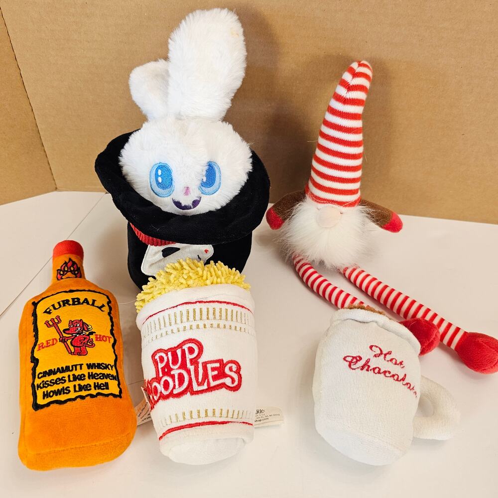 Plush Dog Toys BarkBox Pup Noodles Hot Chocolate Gnome Rabbit Whiskey Lot of 5